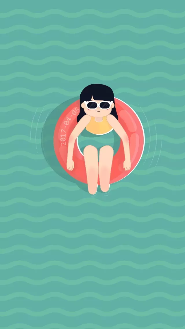 游泳圈游泳池少女墨镜夏天手机壁纸插画漫画GIF动图图标