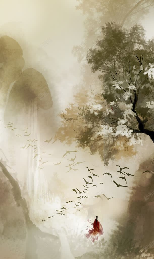 水墨画高山流水古风人物jpg设计背景_新图网 https://ixintu.com 古风人物 山洪 水墨画 群鸟飞舞 高山流水