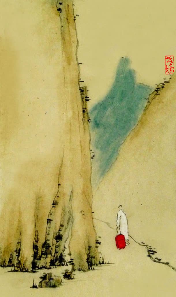 水墨画山间远行的人海报背景jpg设计背景_新图网 https://ixintu.com 山间 水墨画 海报 背景 远行