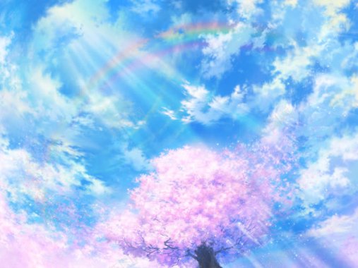 蓝天白云樱花树日本动漫场景太阳光光效背景