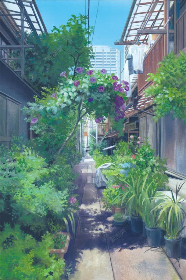 日本动漫街道小巷jpg设计背景_新图网 https://ixintu.com 动漫日系 小巷 日本 日系街道 江南雨巷 街道