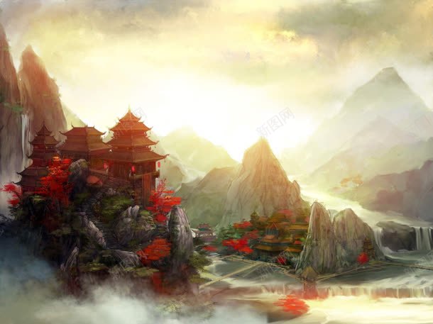 彩绘游戏场景阁楼天空黄色光效渲染jpg设计背景_新图网 https://ixintu.com 场景 天空 彩绘 渲染 游戏 色光 阁楼