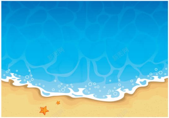 卡通蓝色海水沙滩海报背景背景