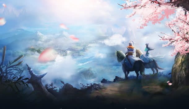 玄幻武侠山顶骑马情侣海报背景jpg设计背景_新图网 https://ixintu.com 古典 山顶 情侣 手绘 武侠 海报 背景 骑马