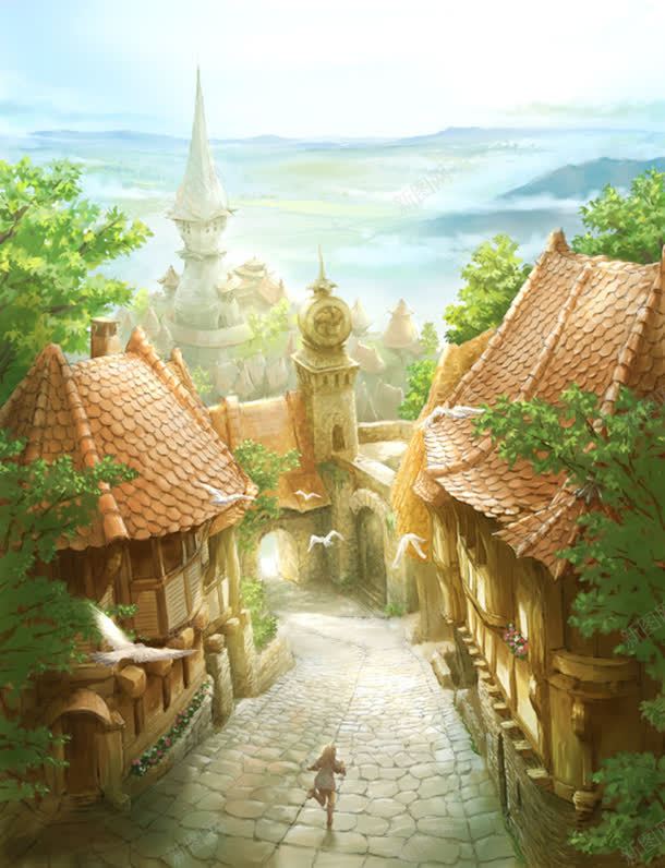 唯美童话小镇插画jpg设计背景_新图网 https://ixintu.com 小镇 插画 童话