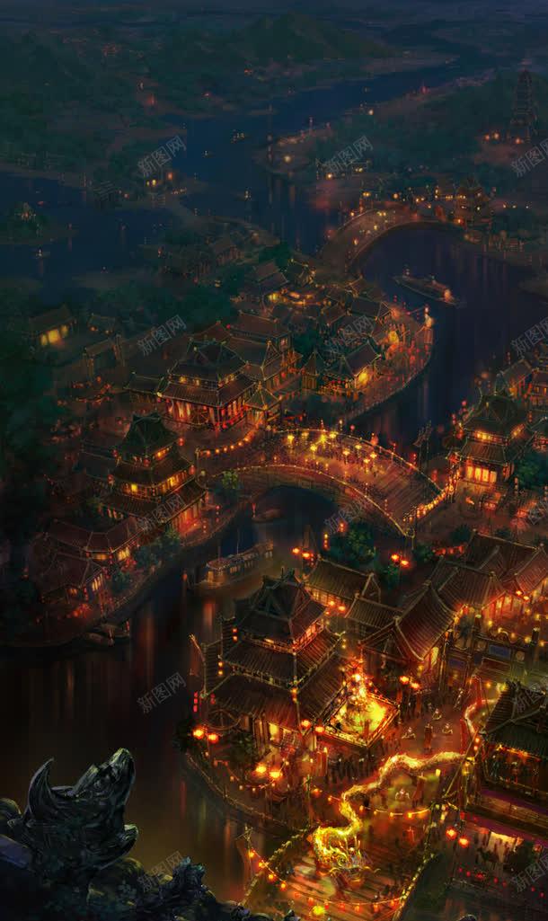 古代建筑城市夜景插画jpg设计背景_新图网 https://ixintu.com 古代 古城群插画 城市 城市黑影 夜景 建筑 插画