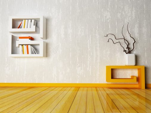 灰色墙壁黄色木地板个性书架背景