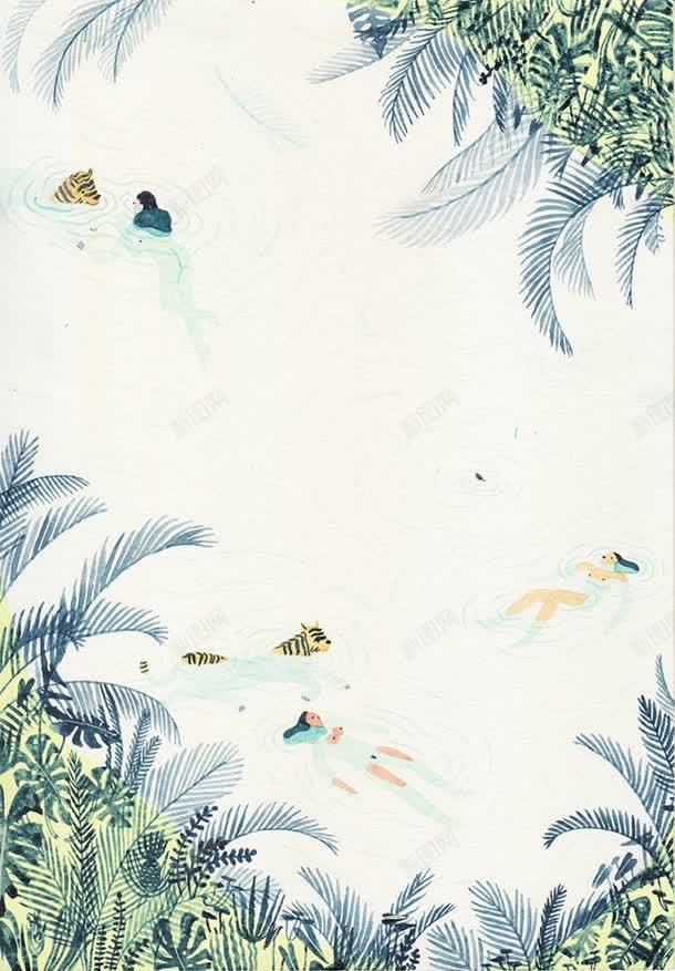 手绘水彩湖里的人群jpg设计背景_新图网 https://ixintu.com 人群 水彩