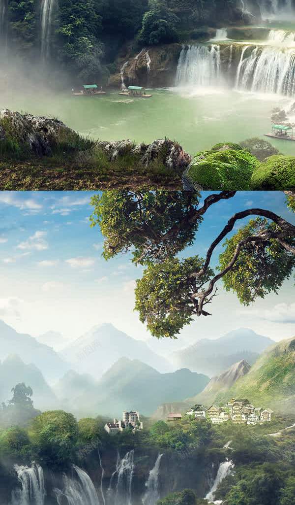 流水世外桃源城堡jpg设计背景_新图网 https://ixintu.com 世外桃源 城堡 绿山 清水 流水 背景