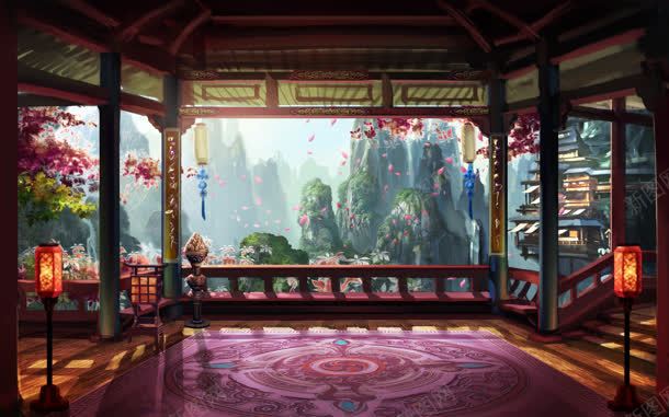 中国风凉亭山峰插画jpg设计背景_新图网 https://ixintu.com 凉亭 国风 山峰 插画