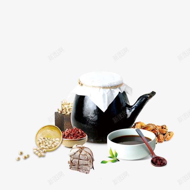 黑色茶壶药膳药材装饰png免抠素材_新图网 https://ixintu.com 免抠中药 勺子 白色的盘子 茶壶 药材装饰 药膳 黑色
