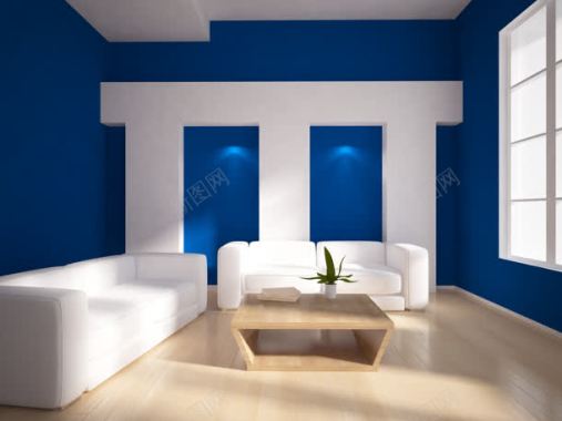 蓝白色简约室内装修背景