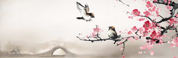 梅花水墨画banner背景jpg设计背景_新图网 https://ixintu.com 中国风 台历 喜鹊 水墨画