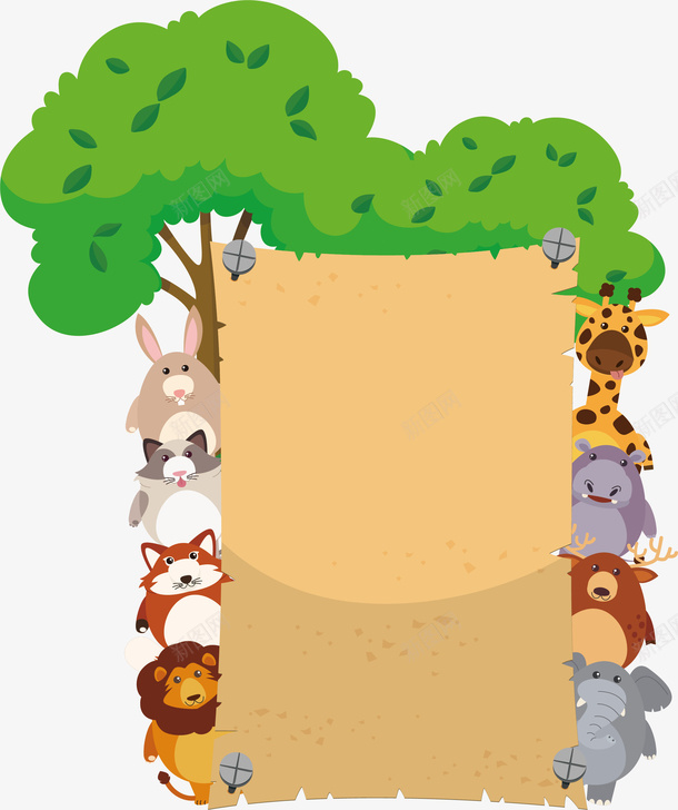 com zoo 儿童教育 动物园 动物边框 卡通动物 教育展板 矢量png 矢量