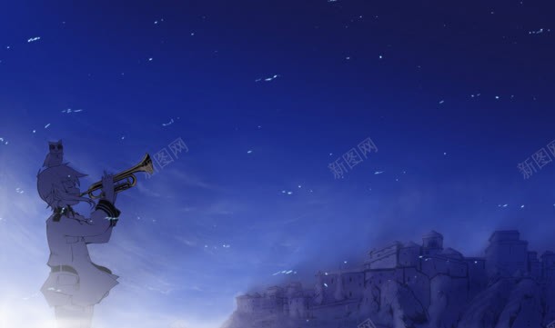 蓝色星空下卡通山峰jpg设计背景_新图网 https://ixintu.com 卡通 山峰 星空 蓝色