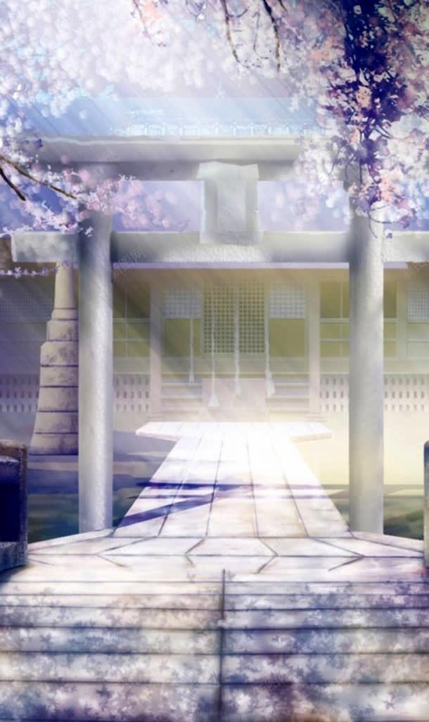 唯美樱花神社插画jpg设计背景_新图网 https://ixintu.com 插画 樱花