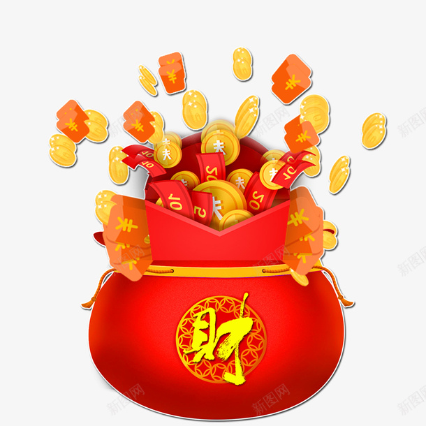卡通钱袋psd免抠素材_新图网 https://ixintu.com PNG图 PNG图下载 创意卡通 卡通 卡通插图 插图 新年福袋 福袋 金袋子 钱袋 钱袋模型