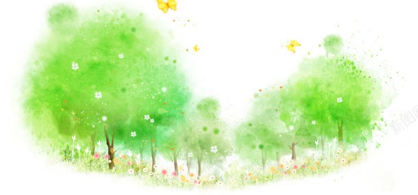 水彩手绘背景bannerjpg设计背景_新图网 https://ixintu.com 水彩手绘风格风景PSD素材树绘画卡通儿童幼儿园童装