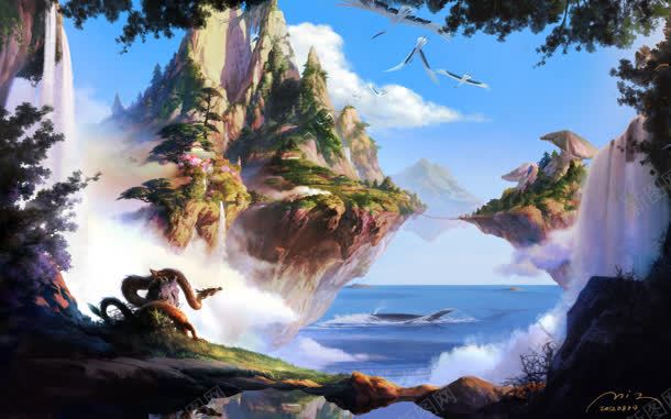 唯美动漫海边天空海报背景jpg设计背景_新图网 https://ixintu.com 天空 海报 海边 背景