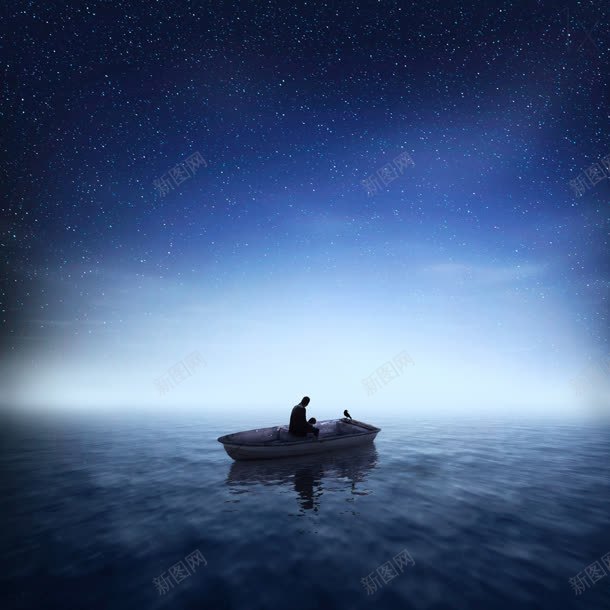 蓝色湖面星空下的小船jpg设计背景_新图网 https://ixintu.com 小船 星空 湖面 蓝色