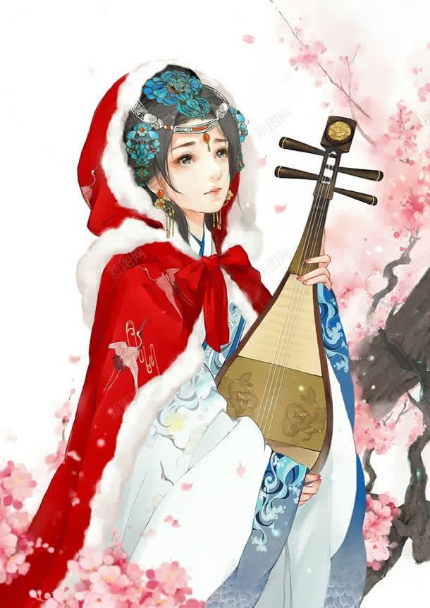 古风红衣披风少女插画jpg设计背景_新图网 https://ixintu.com 古风 少女 披风 插画 红衣