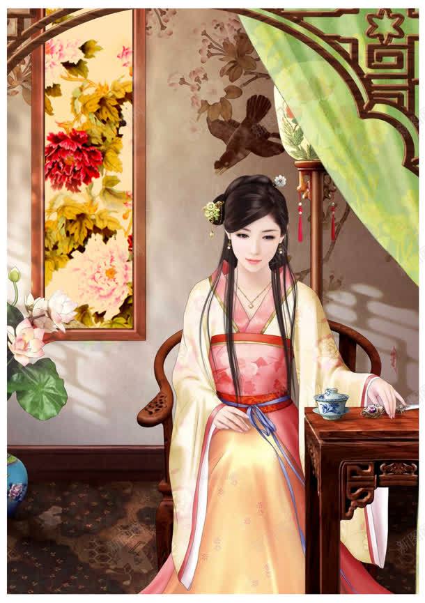 手绘古风古典美女jpg设计背景_新图网 https://ixintu.com 古典 古风 美女