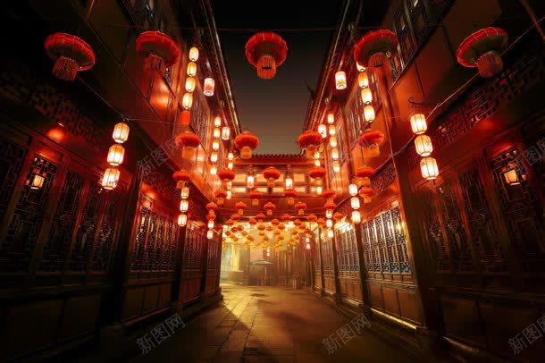 中国风大红色灯笼街道jpg设计背景_新图网 https://ixintu.com 国风 大街小巷 灯笼 红色 街道