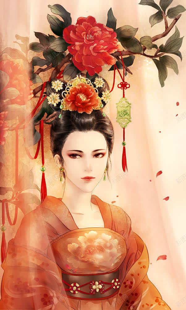 手绘中国风霸气古风美女jpg设计背景_新图网 https://ixintu.com 古风 国风 美女