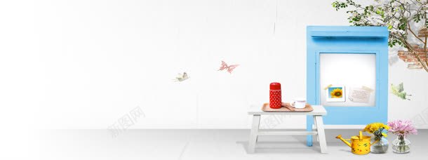 创意家居背景jpg设计背景_新图网 https://ixintu.com 体验 凳子 场景 墙 家具 家居 展示 户外 树 水 花园 花瓶 蝴蝶 装饰