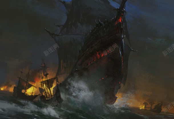 手绘烽火古代船舱jpg设计背景_新图网 https://ixintu.com 古代 烽火 船舱