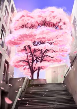 水彩粉色樱花插画背景