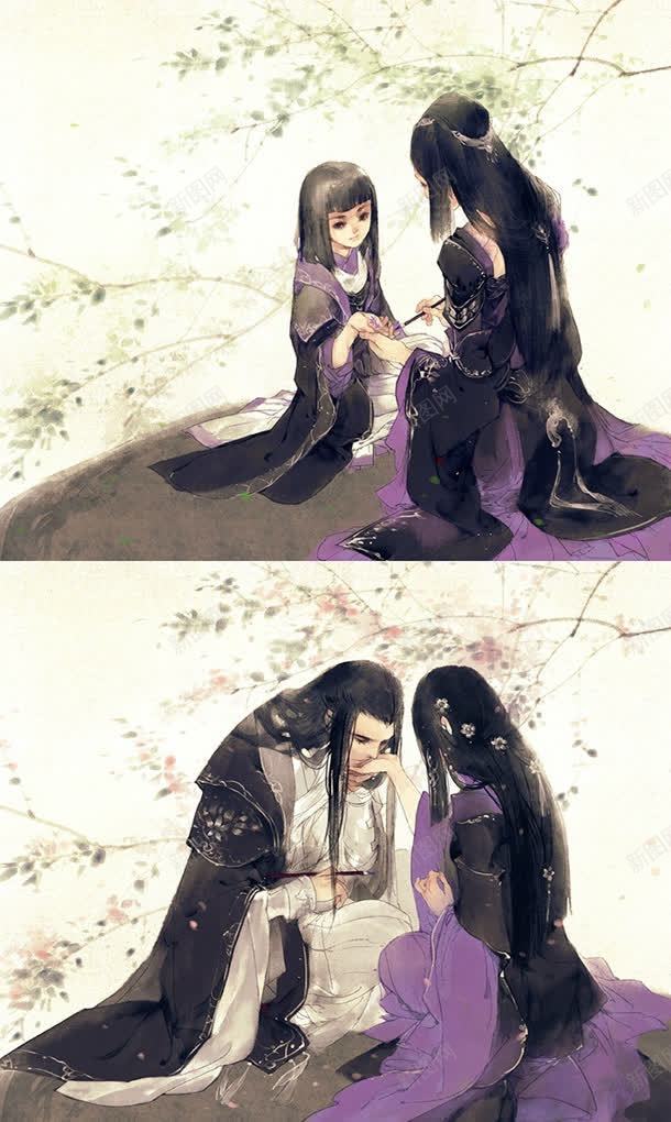 紫衣母子古风手绘jpg设计背景_新图网 https://ixintu.com 古风 母子