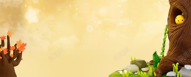 卡通大树天空黄色海报背景jpg设计背景_新图网 https://ixintu.com 卡通 大树 天空 海报 背景 黄色