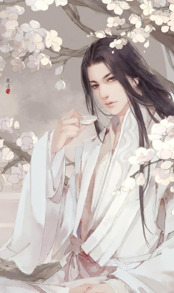 白色古风花朵男子jpg设计背景_新图网 https://ixintu.com 古风 男子 白色 花朵
