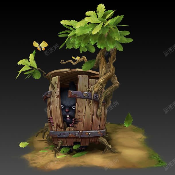 手绘绿植动物木桶jpg设计背景_新图网 https://ixintu.com 动物 木桶