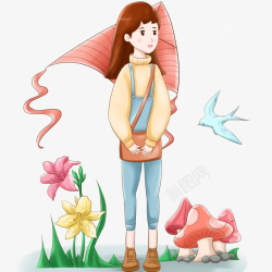 春分蘑菇花朵女孩风筝素材