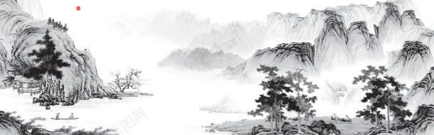 中式手绘水墨山水海报背景背景