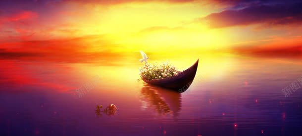 简约唯美暖色湖面背景海报jpg设计背景_新图网 https://ixintu.com 云彩 傍晚 夕阳 大海 天空 帆船 日落 晚霞 沙滩 海洋 海边 落日 落日余晖 金色沙滩 金黄色