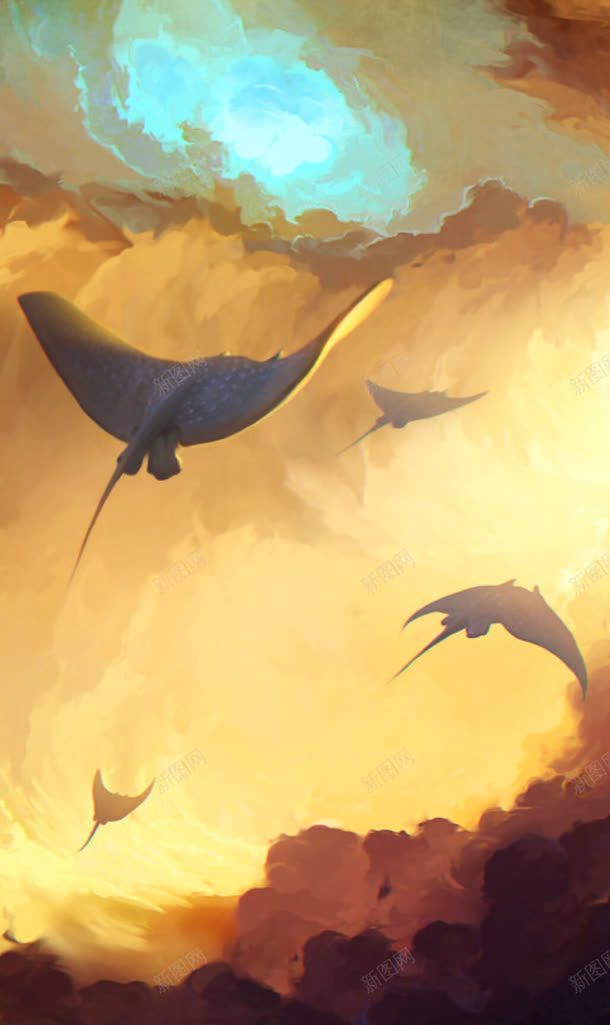手绘黄色天空生物jpg设计背景_新图网 https://ixintu.com 天空 生物 黄色