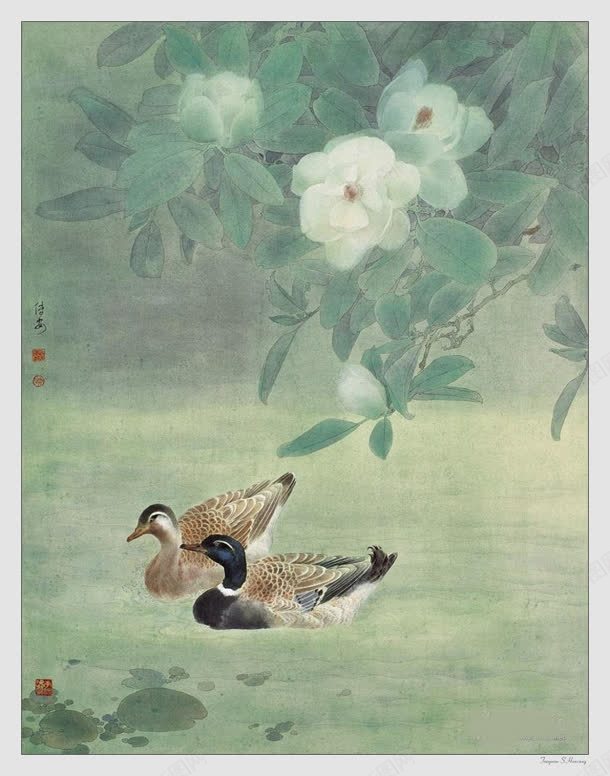 邹传安国画集绿叶衬美jpg设计背景_新图网 https://ixintu.com 安国 画集 绿叶