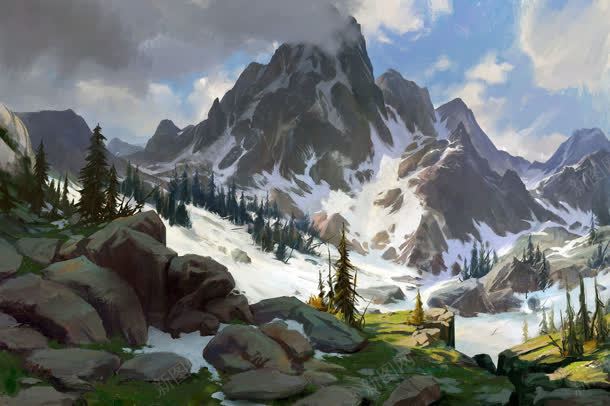 野外山峰雪景插画jpg设计背景_新图网 https://ixintu.com 山峰 插画 野外 雪景