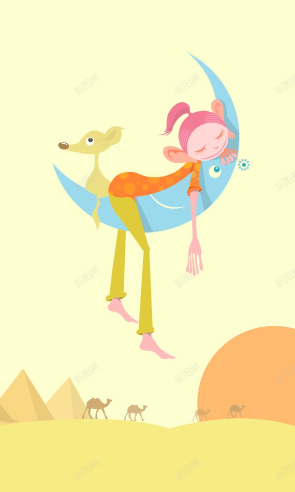 小女孩小鹿弯月jpg设计背景_新图网 https://ixintu.com 图片 女孩