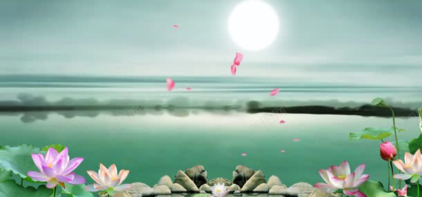 古典风格背景jpg设计背景_新图网 https://ixintu.com 中国风 古典风格 山水 忆江南 月光 水墨 江南风景 花瓣 荷叶 荷花 风景如画
