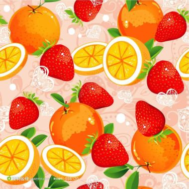 手绘橘子草莓卡通插画背景