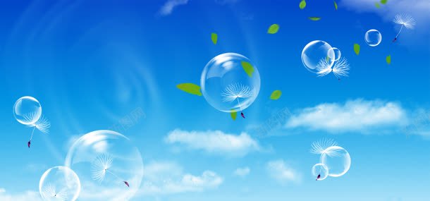 蓝色背景jpg设计背景_新图网 https://ixintu.com 光晕 光晕效果 模板 泡泡 白云 笔刷效果 素材 背景 蓝天 风车