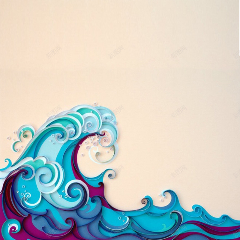 卡通剪纸背景图jpg设计背景_新图网 https://ixintu.com 主图 剪纸 卡通 手绘 插画海浪 文艺 海浪 童趣 蓝色