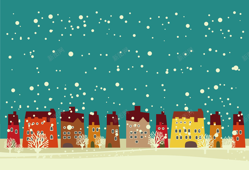 蓝色落雪小镇海报背景矢量图ai设计背景_新图网 https://ixintu.com 冬日 卡通 小镇 建筑 开心 彩色 房屋 海报 点点 矢量 素材 背景 落雪 蓝色 雪花 矢量图