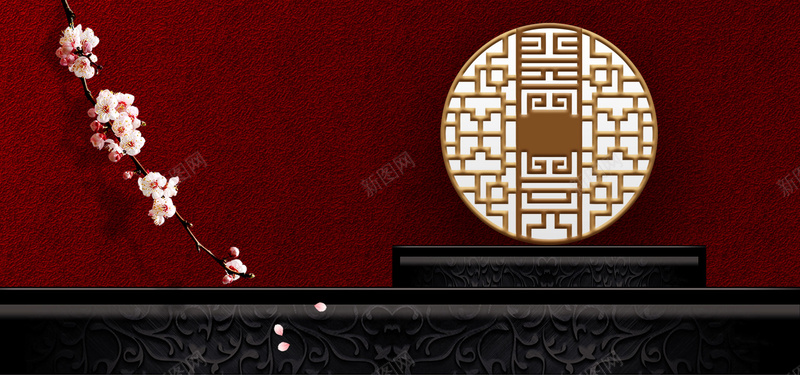 复古中国风红色窗棂桃花背景psd设计背景_新图网 https://ixintu.com 中医药 中国风 传统 复古 桃花 海报banner 滋补食品 窗棂 红色 茶 质感