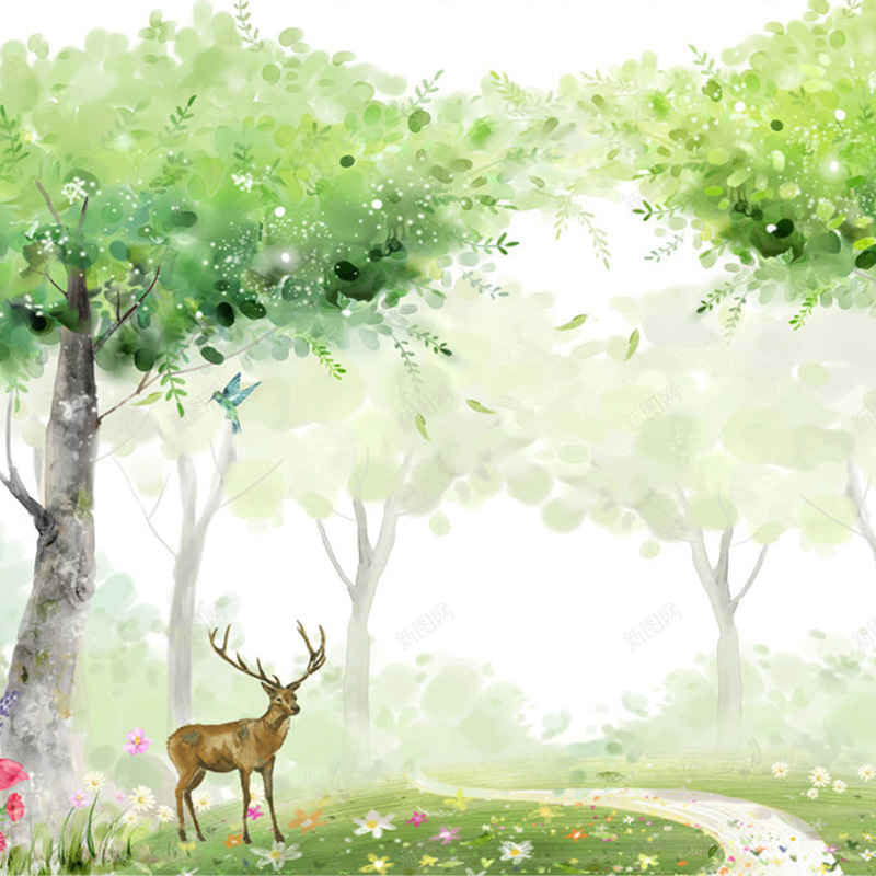 清新简约森林背景图jpg设计背景_新图网 https://ixintu.com 主图 小清新 文艺 梅花鹿 森林 森系 清新 简约 绿色 自然