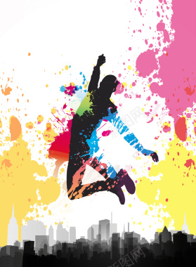 创意水彩人物运动城市商务海报背景矢量图背景